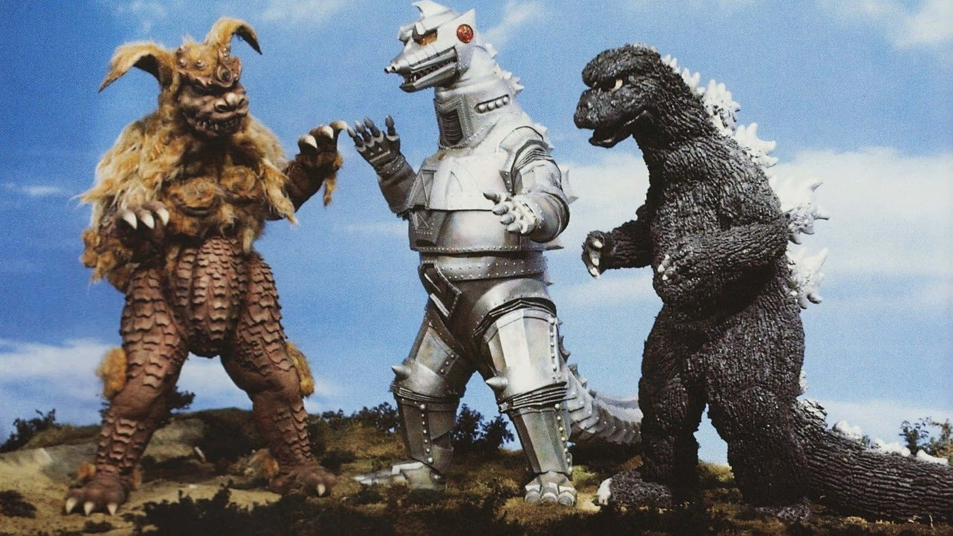 Godzillay Mechagodzilla Atrapados En Una Feroz Batalla. Fondo de pantalla