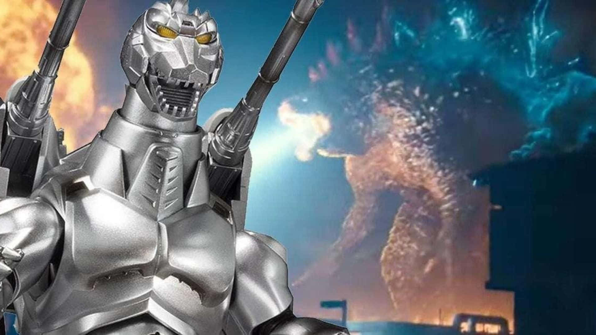 Godzillay Mechagodzilla Se Enfrentan En Una Épica Batalla. Fondo de pantalla
