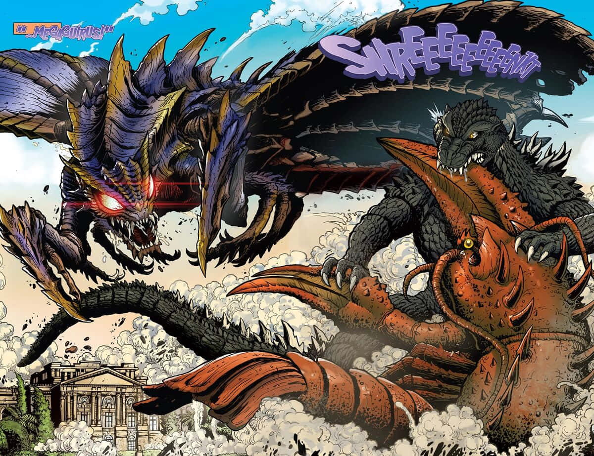 Godzilla and Megaguirus in an Epic Battle Wallpaper