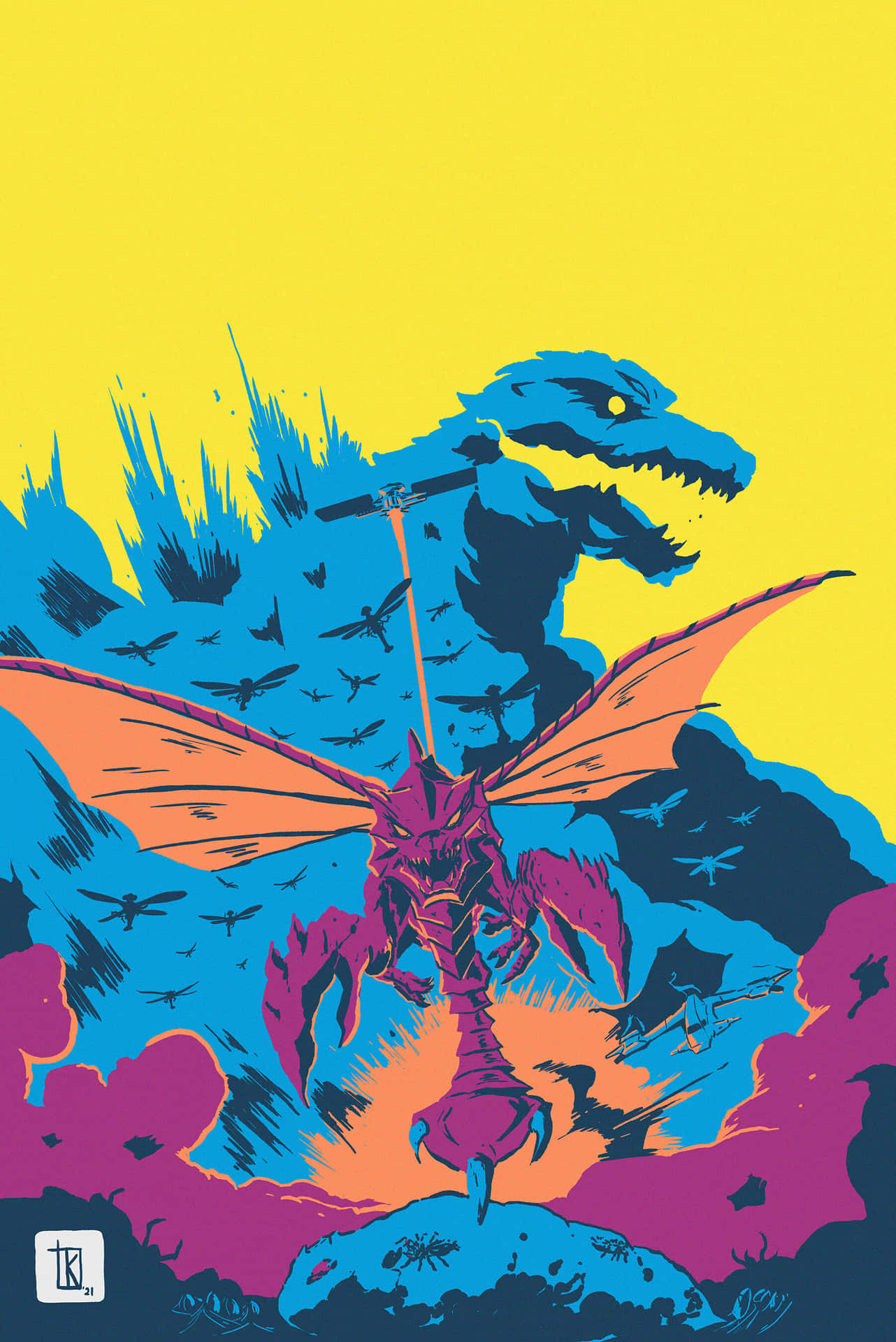 Godzilla battles Megaguirus in an epic showdown Wallpaper