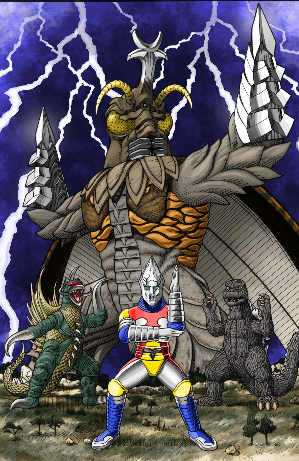 Godzilla Vs Megalon Showdown Kunstwerk Achtergrond