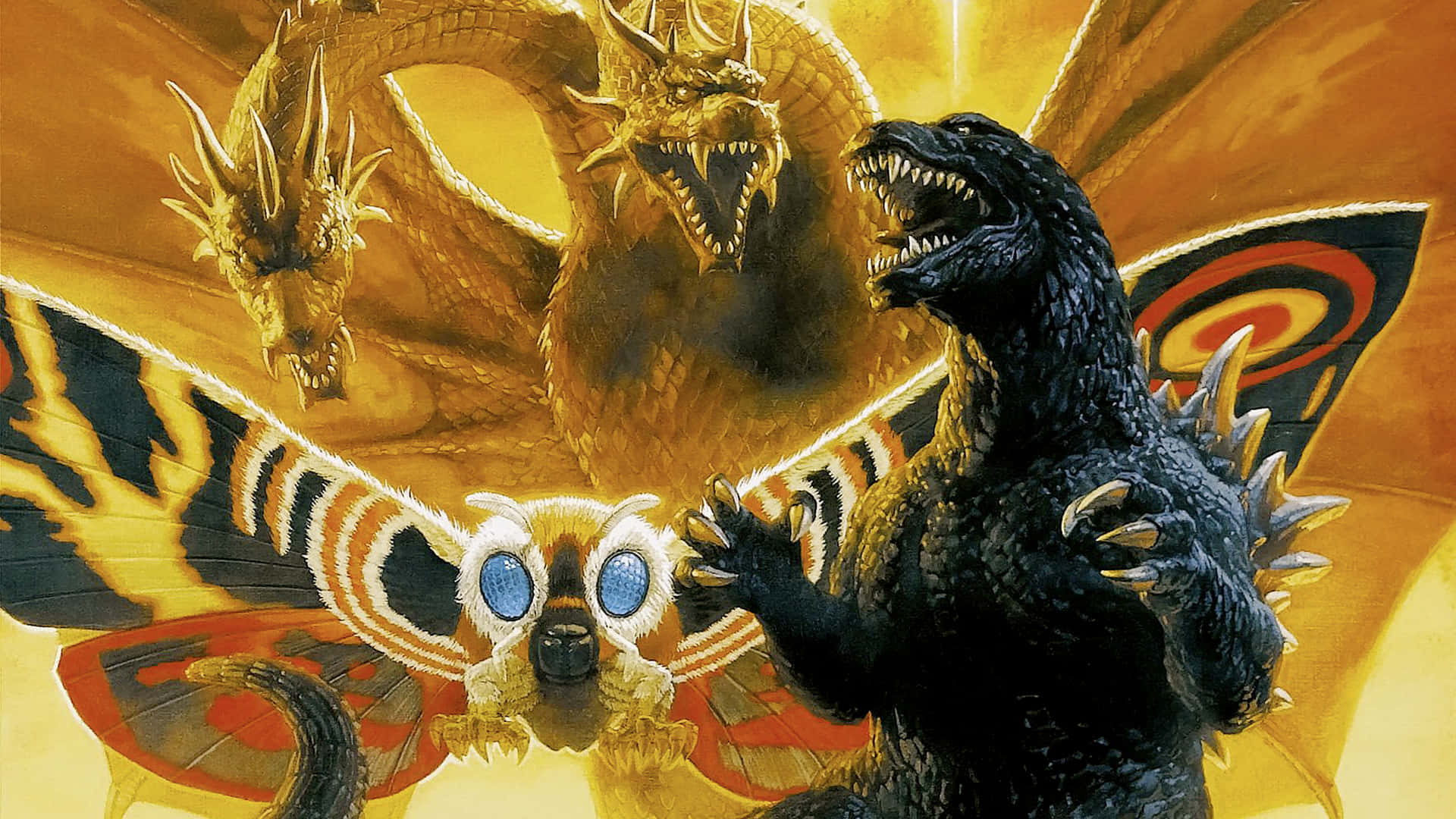 Godzilla and Mothra in an Epic Battle Wallpaper