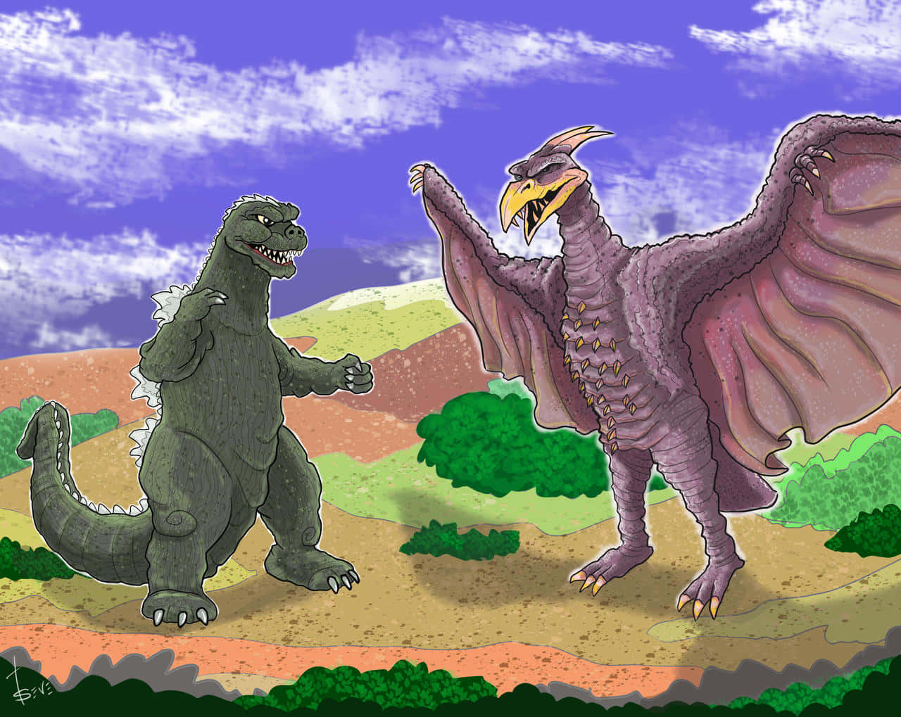 Epic Battle: Godzilla Vs Rodan Wallpaper