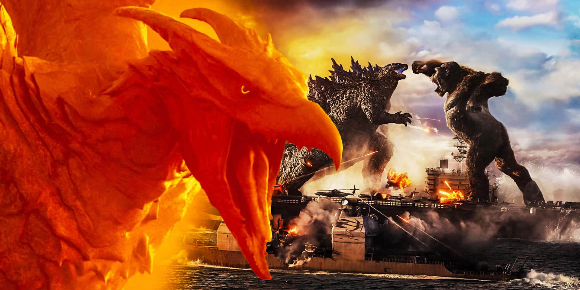 Godzillay Rodan Chocan En Una Épica Batalla Fondo de pantalla