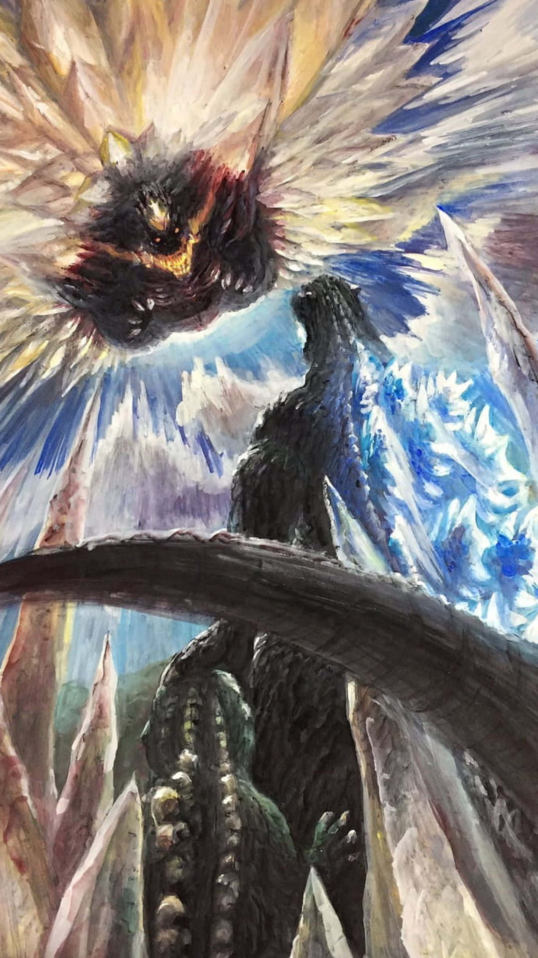 The Epic Battle Between Godzilla and SpaceGodzilla Wallpaper