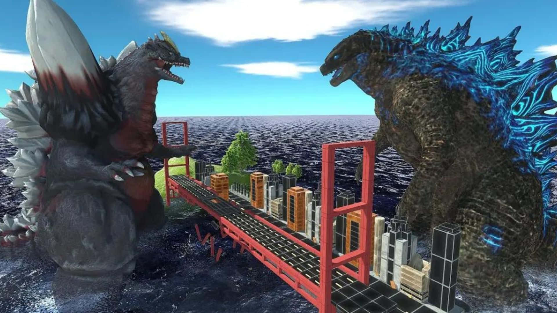 Godzilla and SpaceGodzilla locked in an epic battle Wallpaper