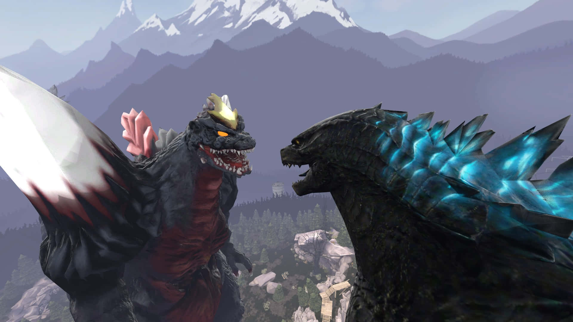 Godzilla faces off against the mighty SpaceGodzilla in an epic battle Wallpaper