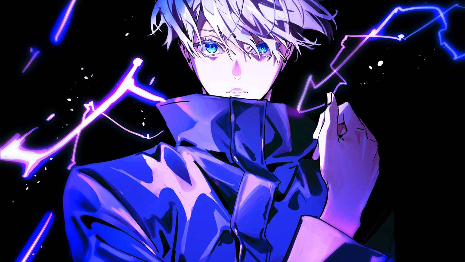 A Boy With Blue Hair And Blue Eyes Is Holding A Flashlight Wallpaper