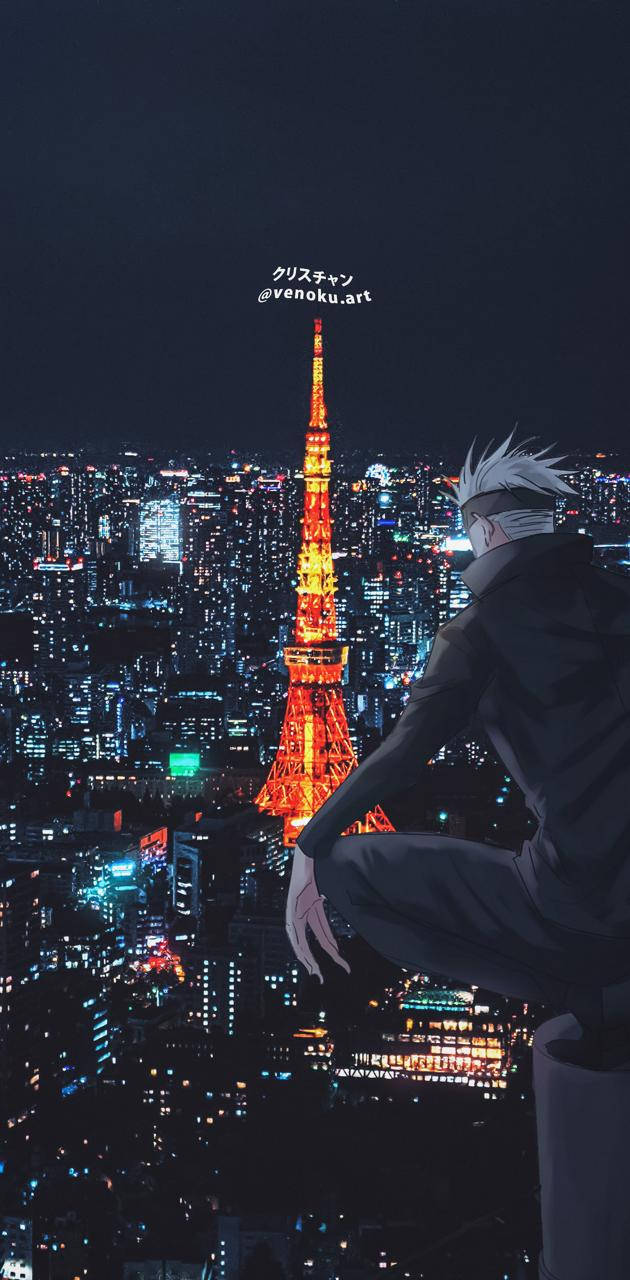 Gojosataru Observando La Torre De Tokio Fondo de pantalla
