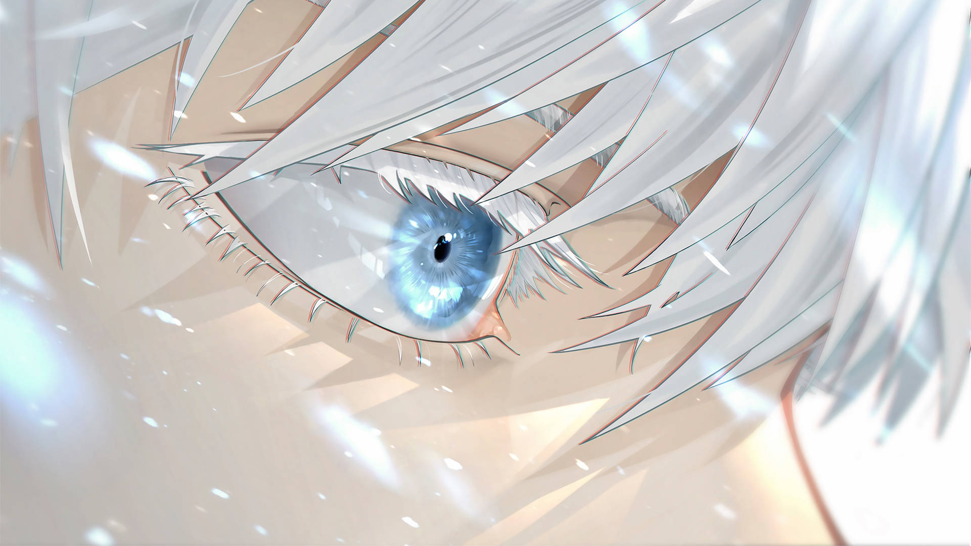 A Close Up Of A Blue Eye With White Hair Wallpaper