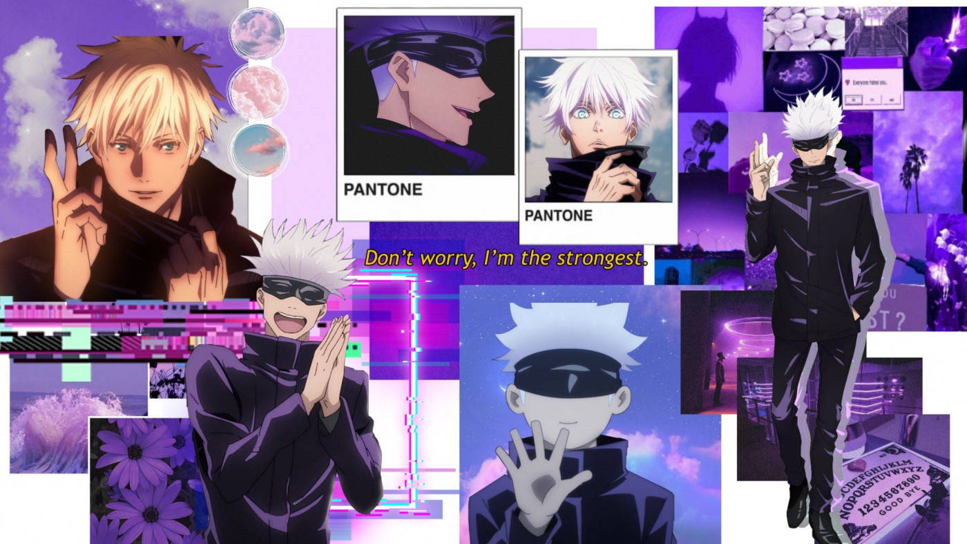 A Collage Of Anime Characters With Purple Backgrounds Wallpaper