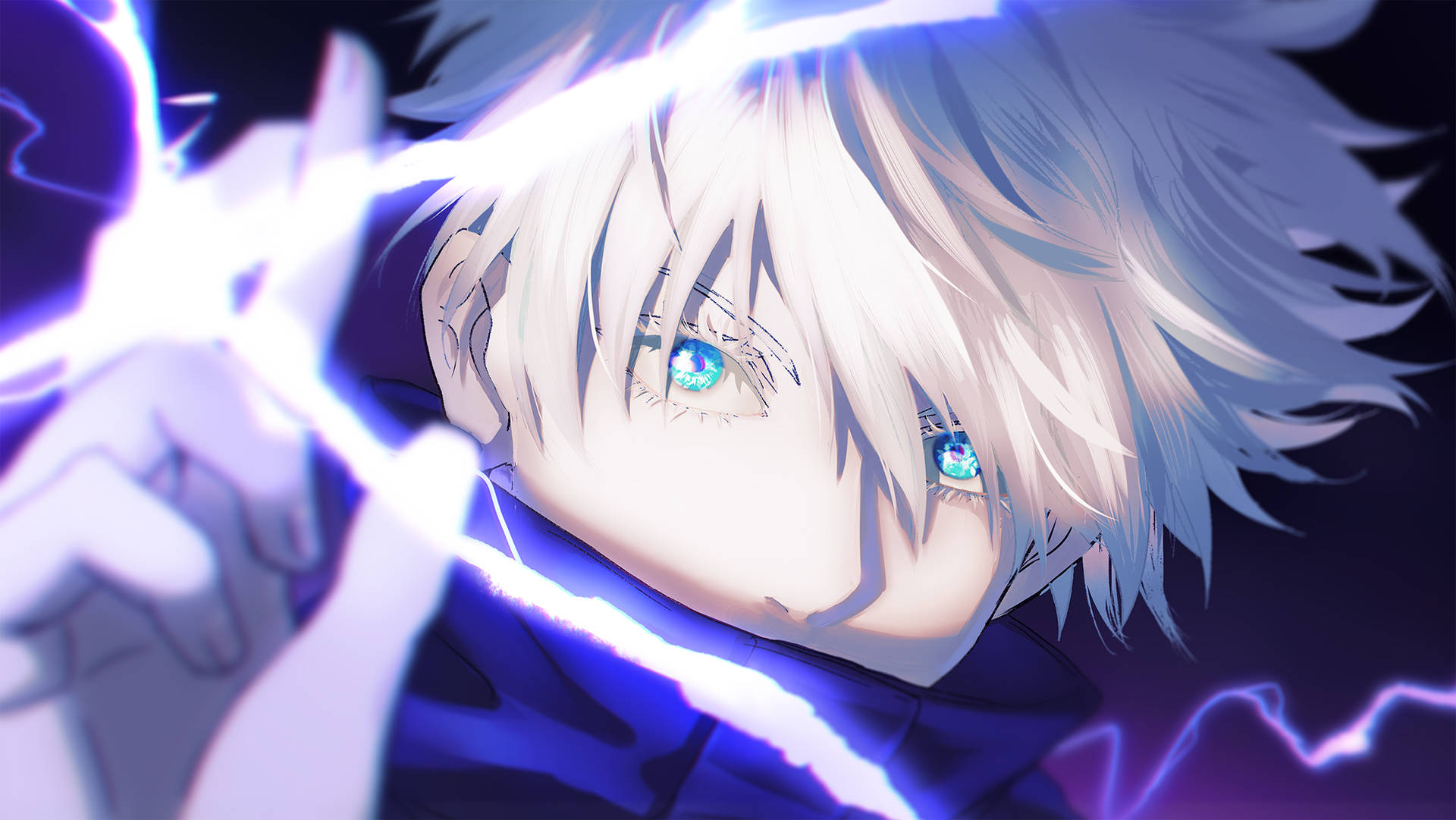 A Boy With Blue Eyes And Blue Hair Is Holding A Lightning Bolt Wallpaper