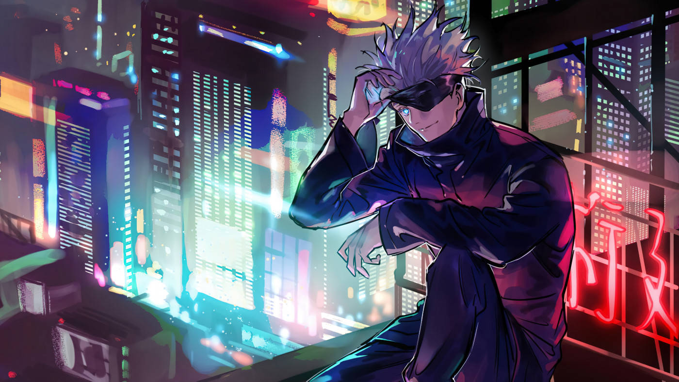 A Character In A Black Jacket Sitting On A Rooftop Wallpaper