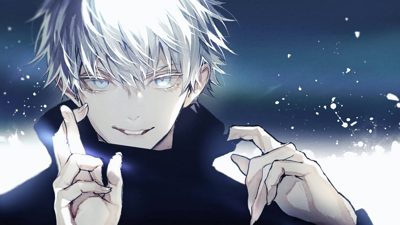 A Man With White Hair And Blue Eyes Is Holding His Fingers Wallpaper