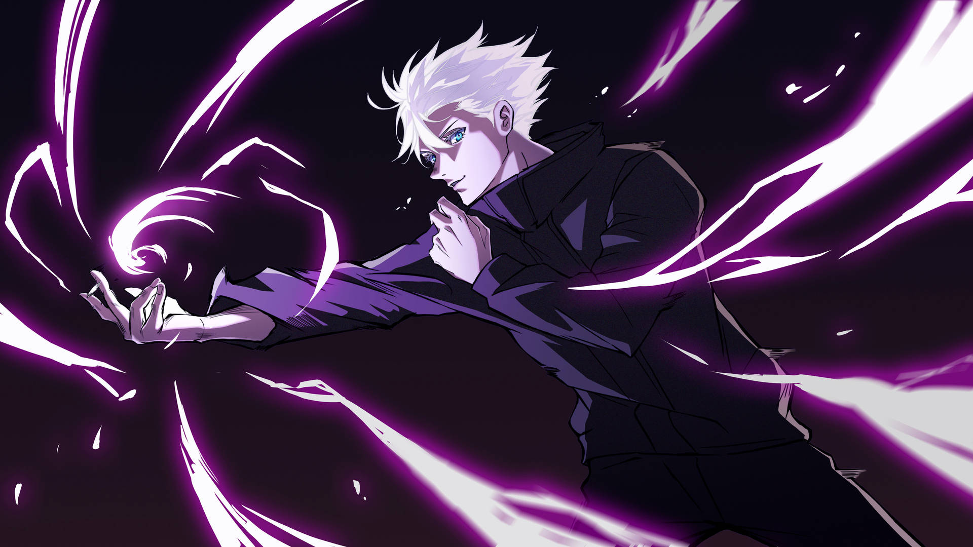 A Man With White Hair And Purple Lights Wallpaper