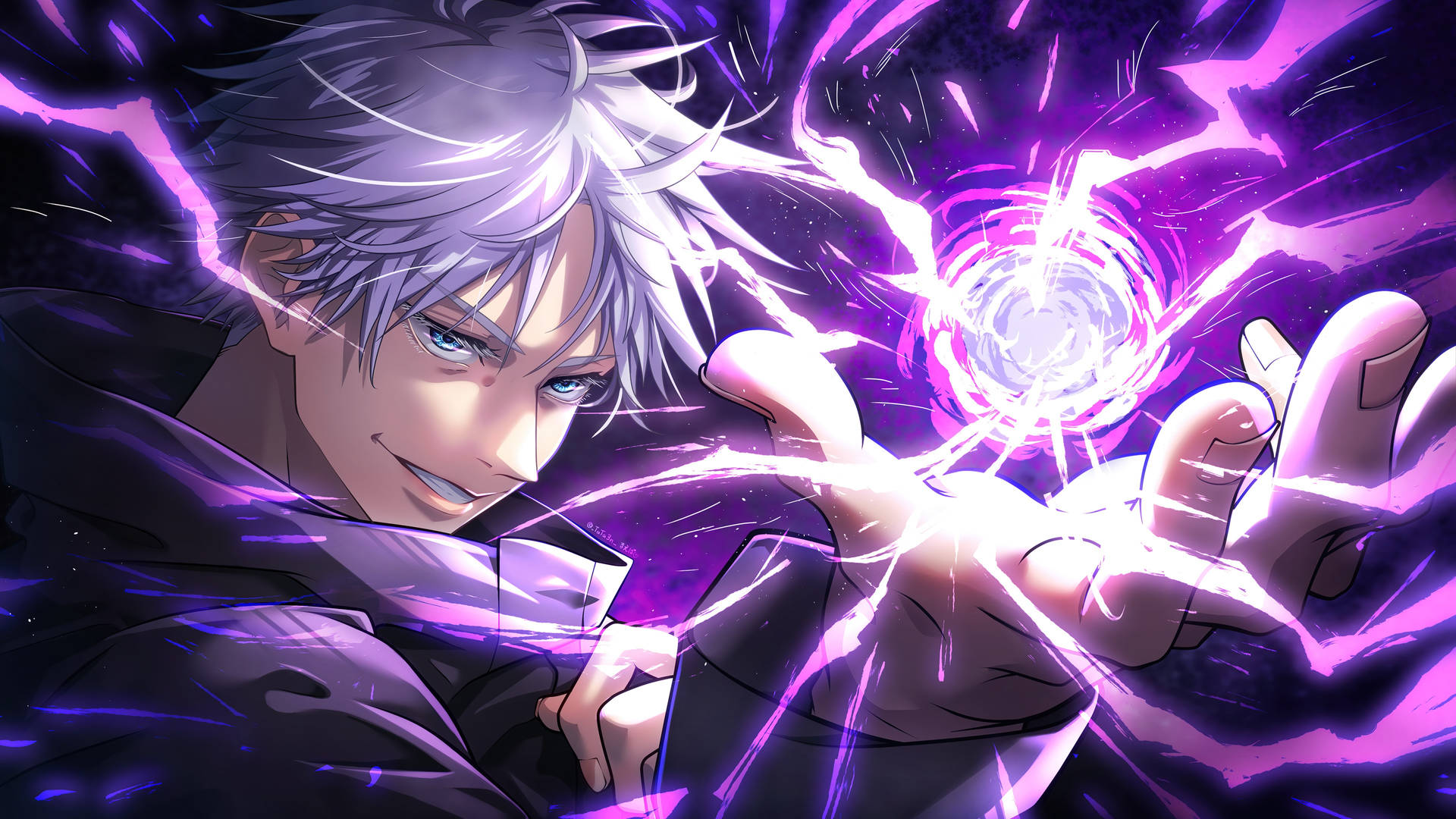 a character with a purple lightning bolt in his hand Wallpaper