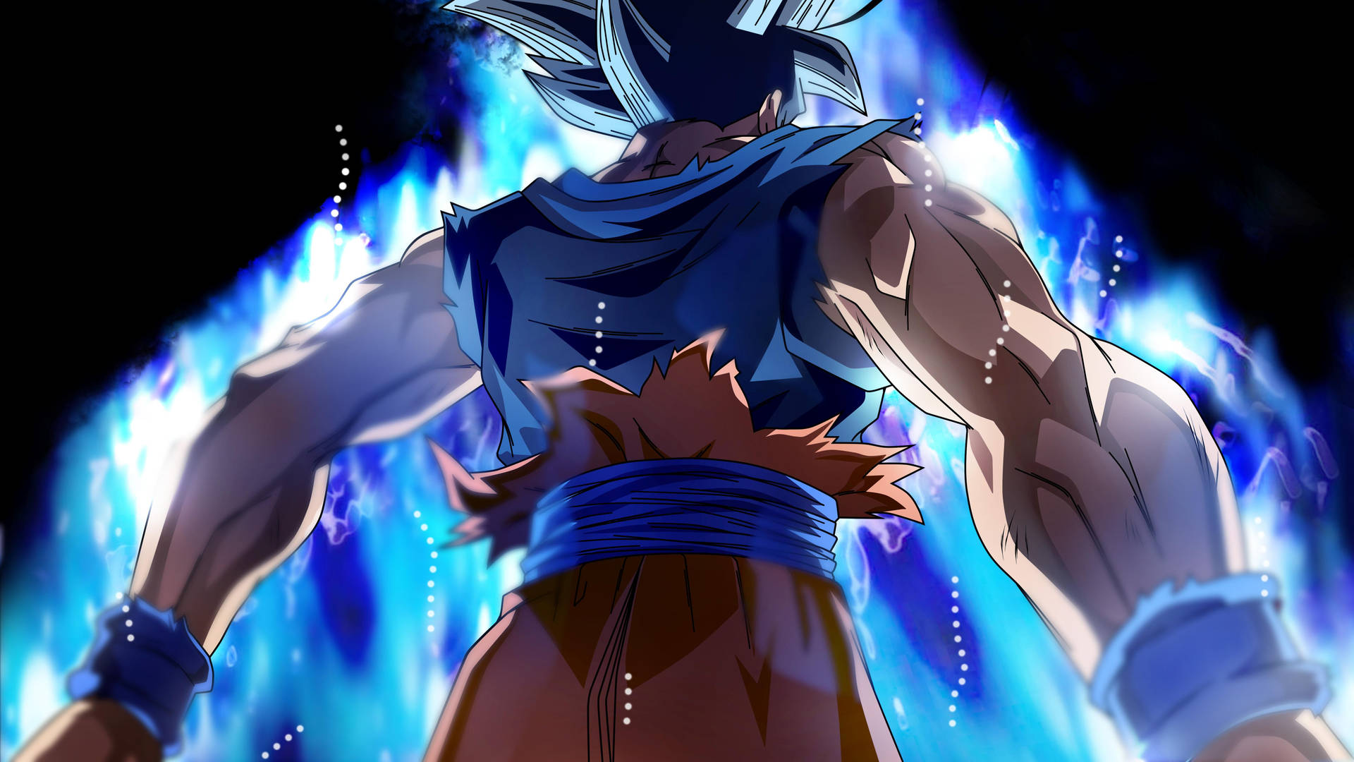 Goku 4k Ultra Hd Vista Posteriore Con Blue Aura Sfondo