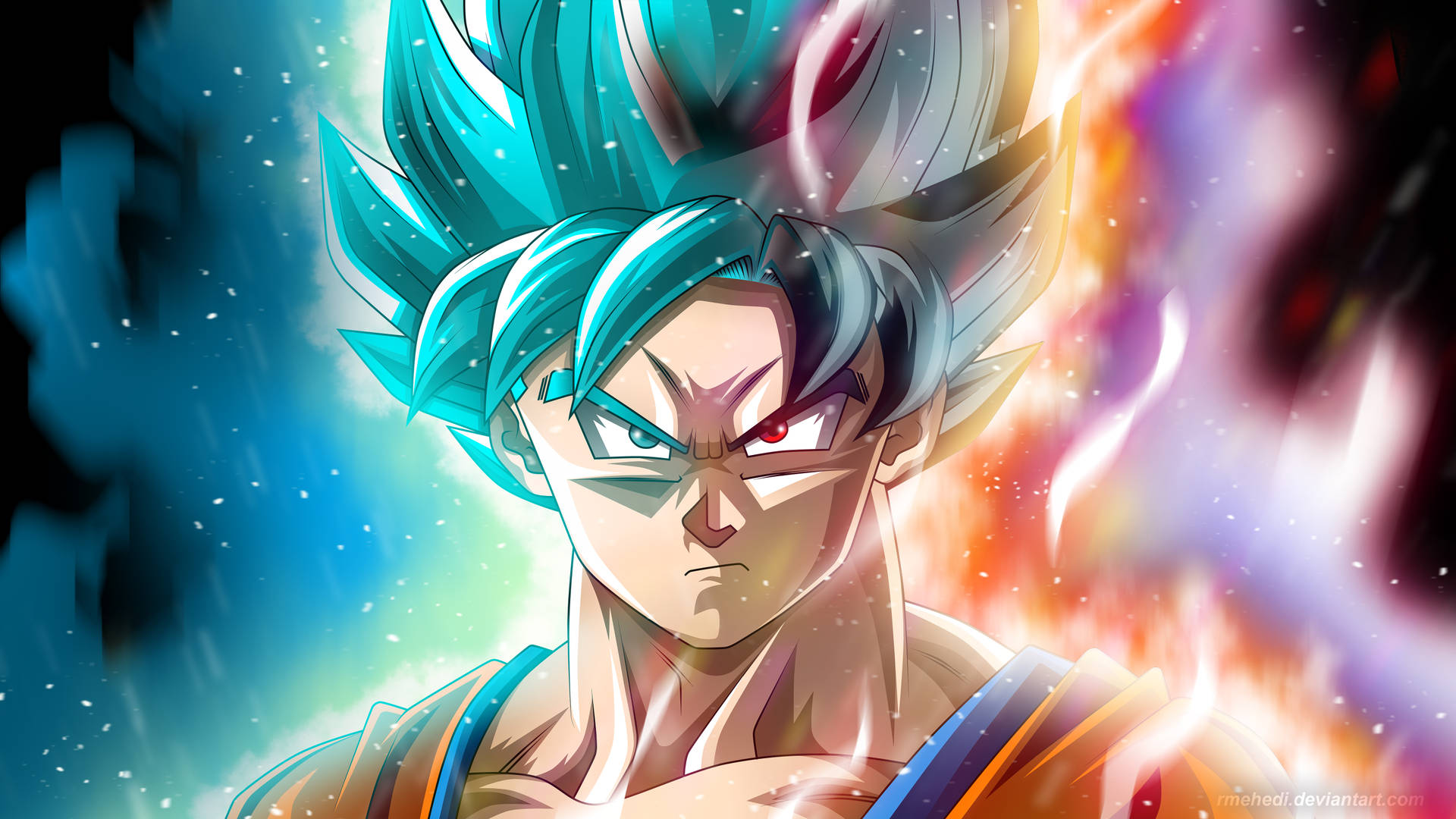 Goku4k Ultra Hd Halvt Blått Hår. Wallpaper