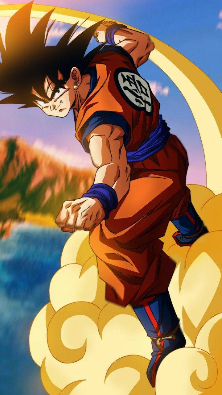 Goku 4k Ultra Hd In Sella A Un'aura Volante Sfondo