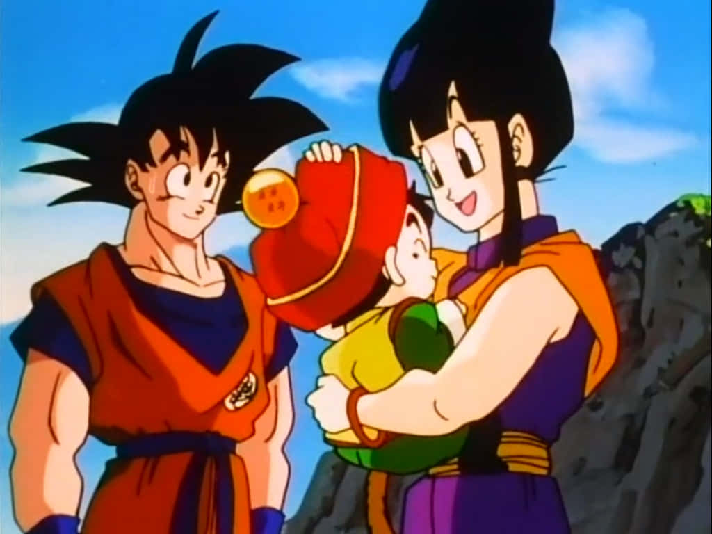 Goku og Chichi fejrer deres kærlighed til hinanden. Wallpaper