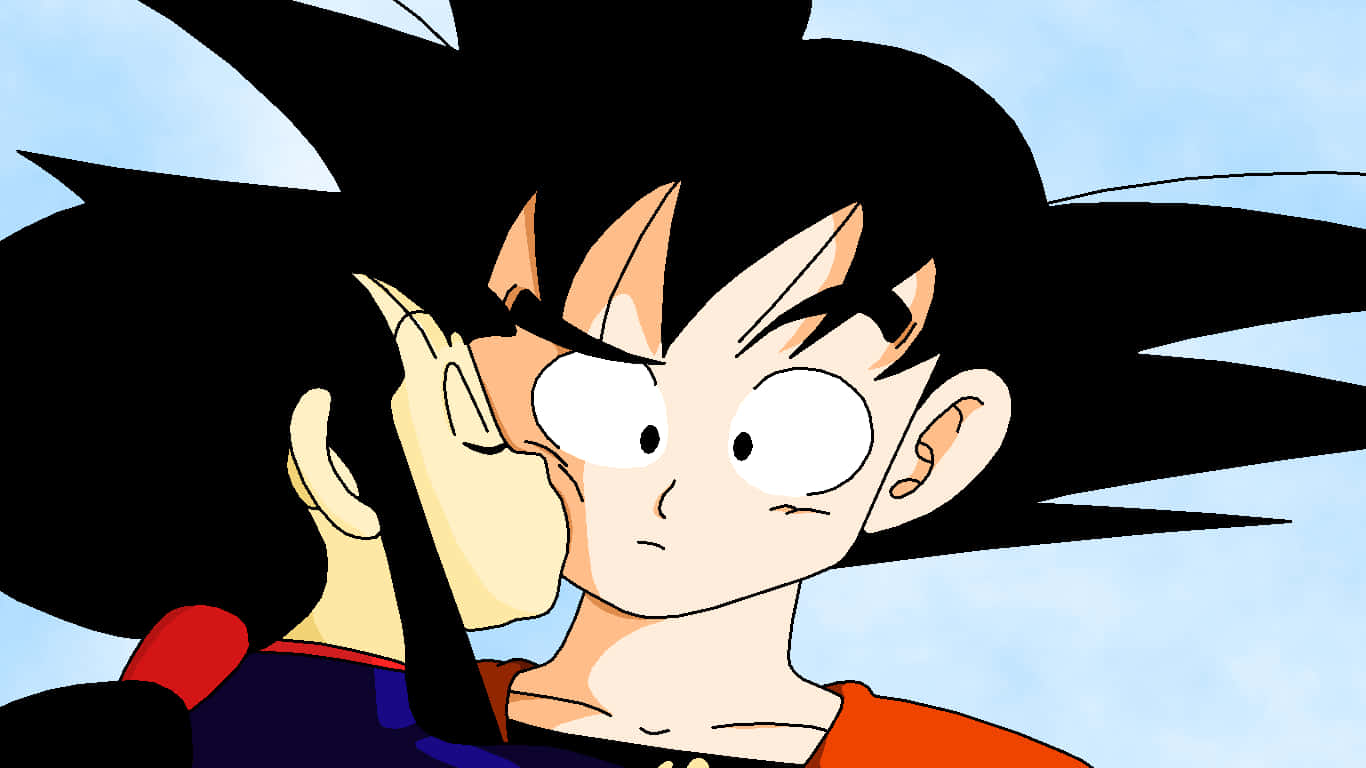 Goku And Chichi Kissing On Cheeks Wallpaper