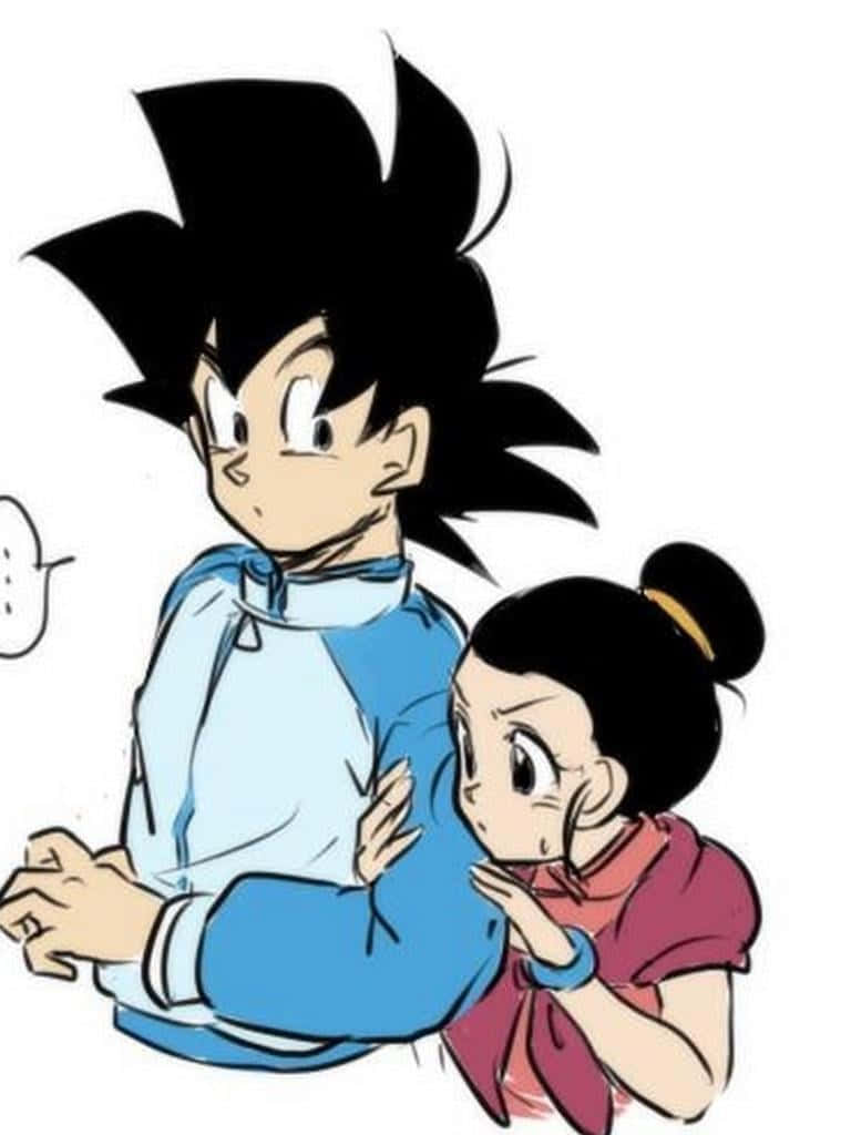 Goku og Chichi, i hinandens arme, viser deres ubetingede kærlighed for hinanden. Wallpaper