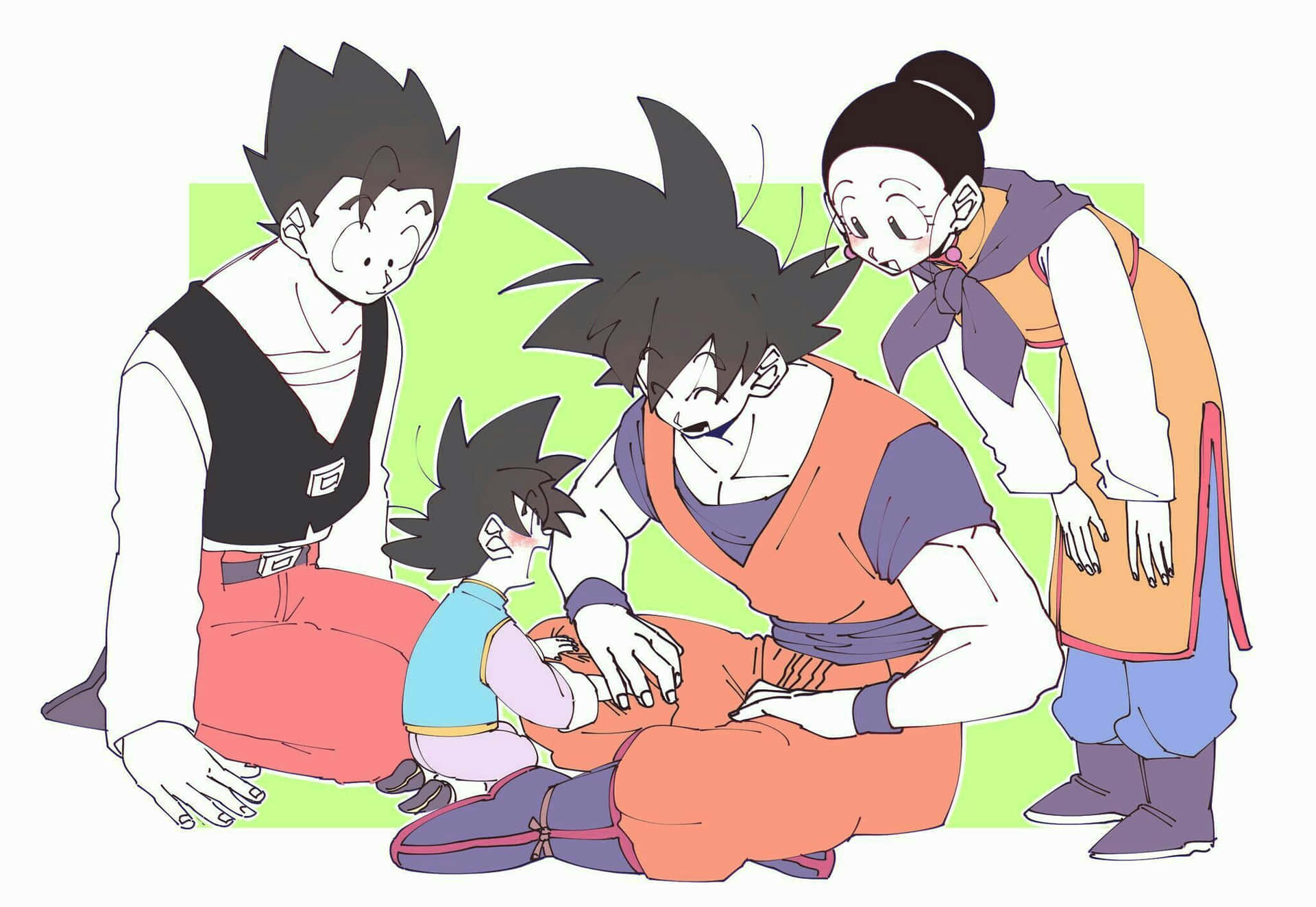 Goku og Chichi omfavner i et øjeblik af glæde. Wallpaper