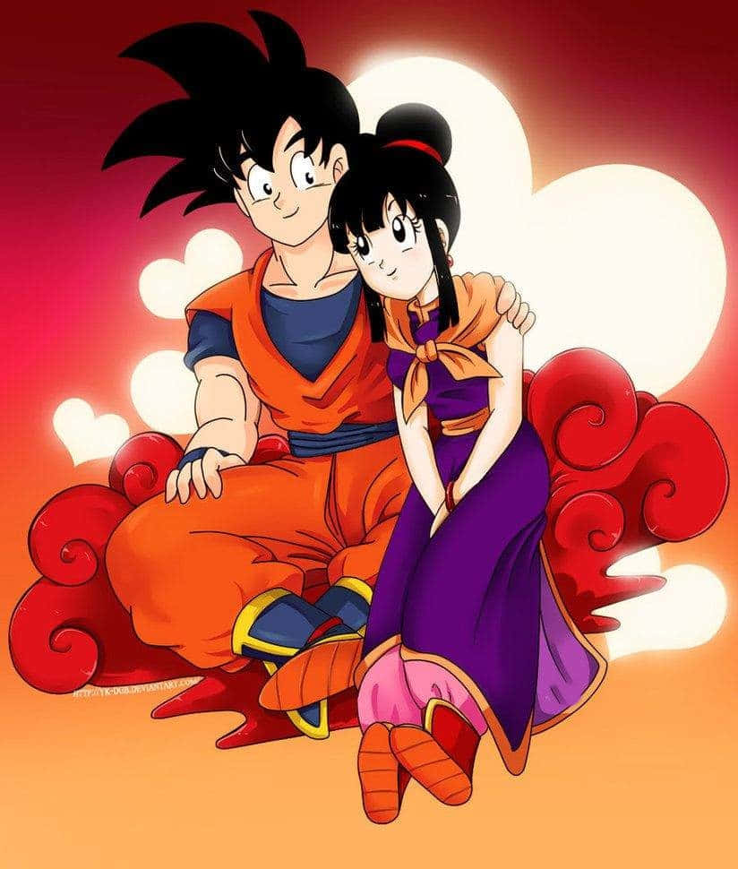 Goku og Chichi sidder på skyen Wallpaper