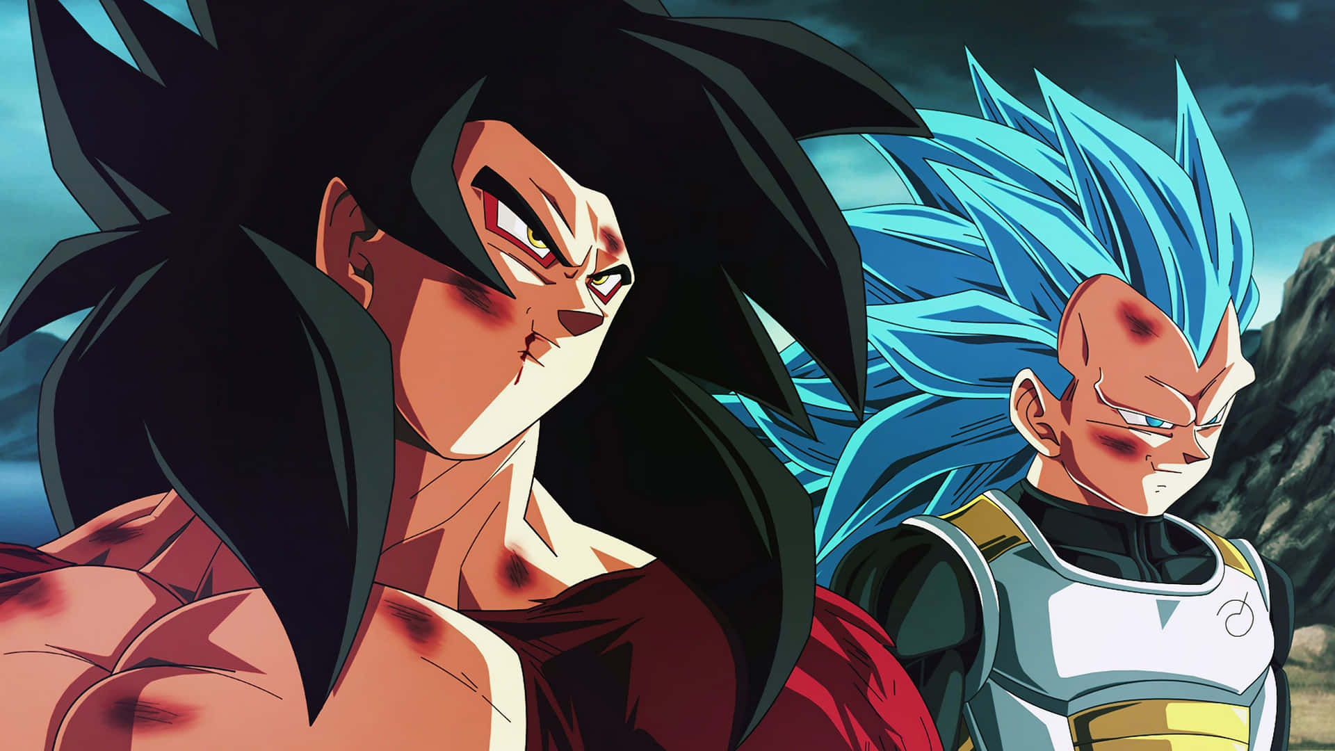"Goku and Vegeta sharing a moment of camaraderie" Wallpaper
