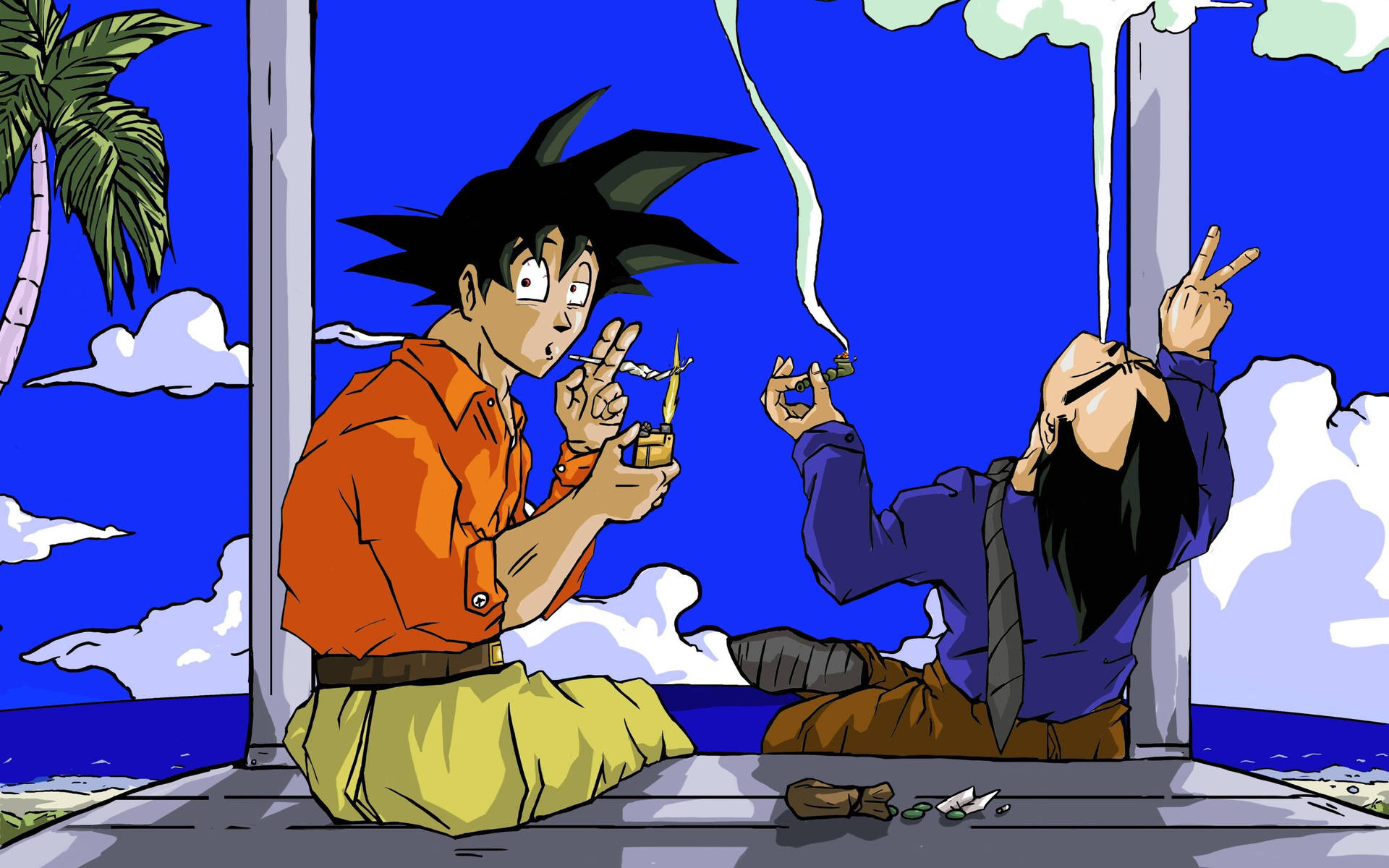 Goku And Vegeta Smoking Weed Wallpaper