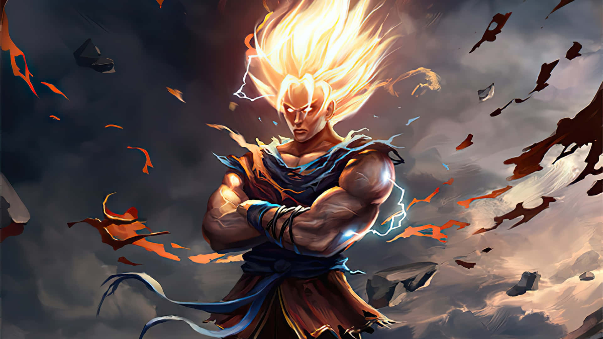Goku conquering enemies with Super Saiyan power