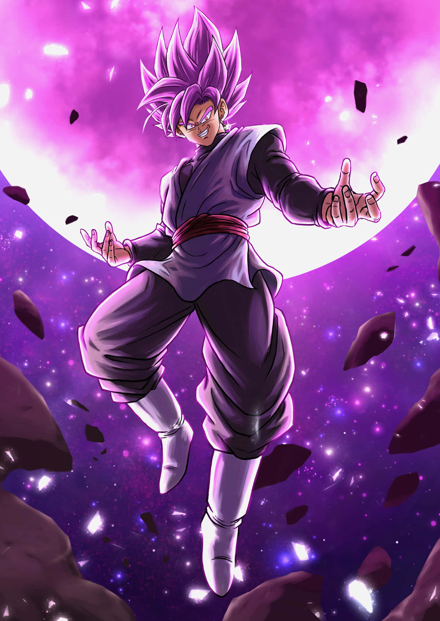 Goku Black charging into battle in Super Saiyan Rosé form