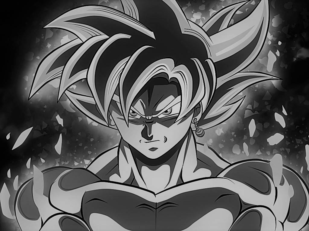 Goku udsender sin kraft i sort og hvid fra Dragon Ball Super. Wallpaper