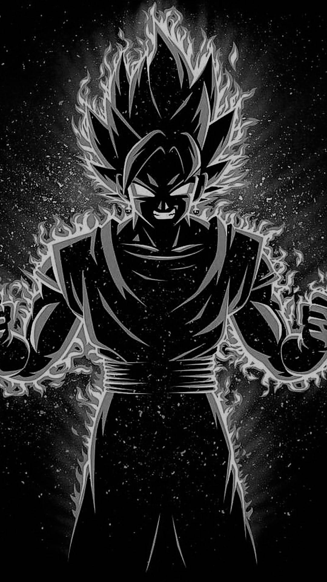 Raging Goku Black And White Wallpaper