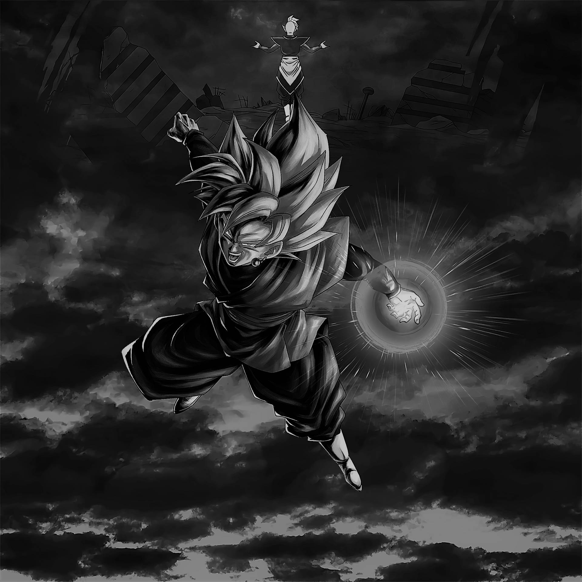 The Iconic Power of Goku in Black and White Wallpaper