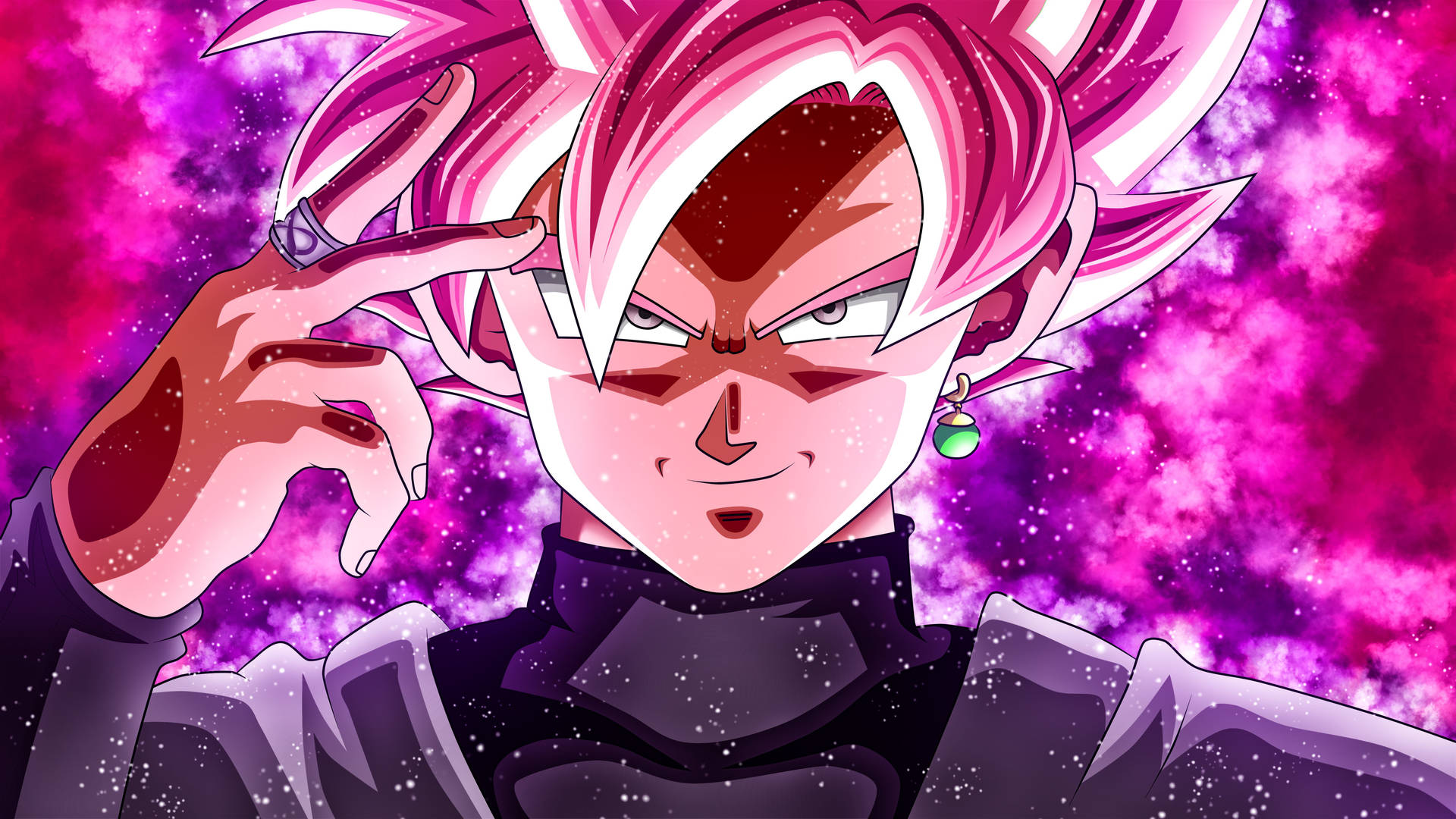 Goku Black Pfp With Flame Pink Hair Background