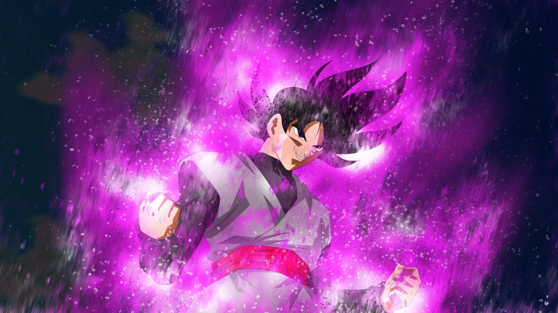 Goku Black Surrounded by a Powerful Purple Aura Wallpaper