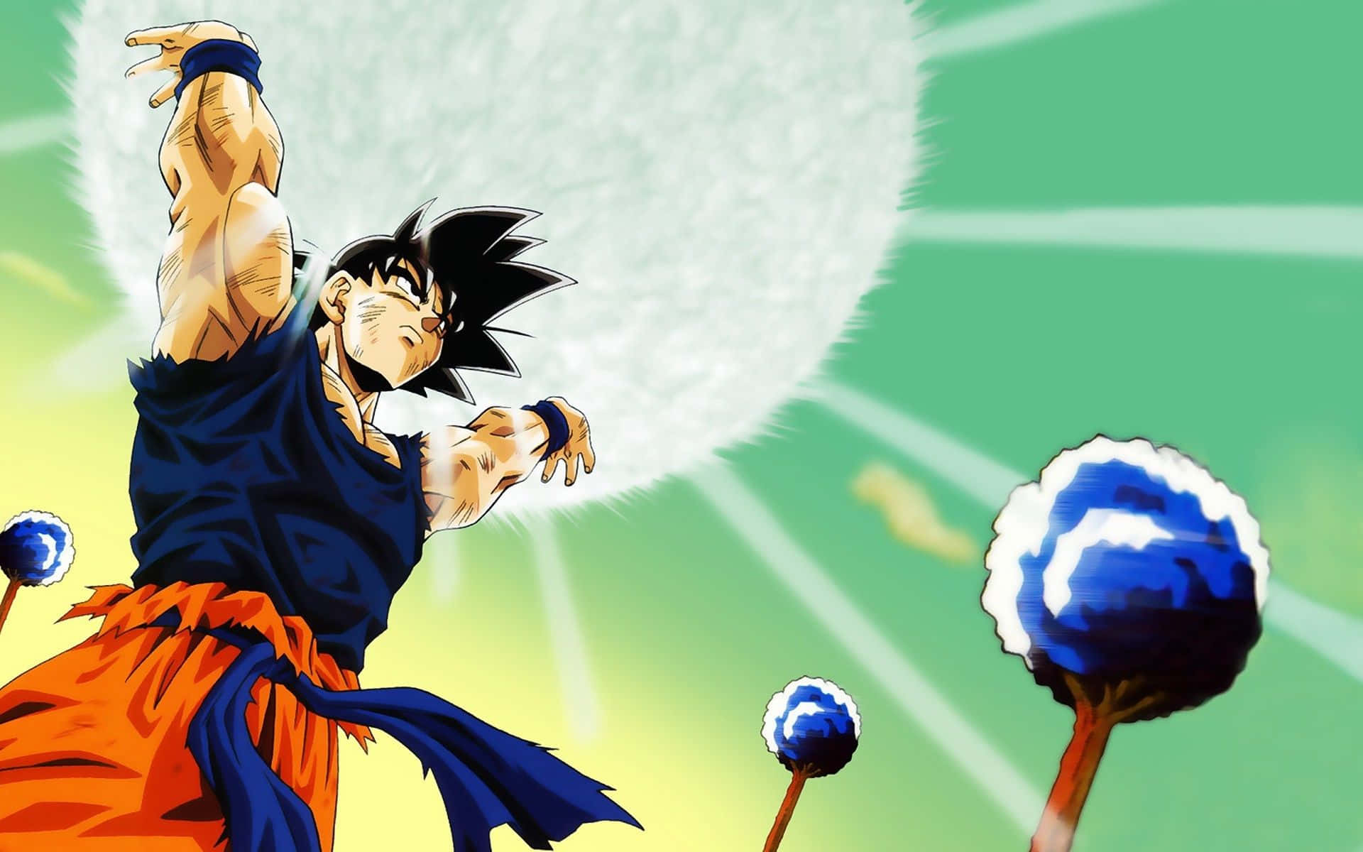 Goku Going Super Saiyan with His Spirit Bomb Sword Wallpaper