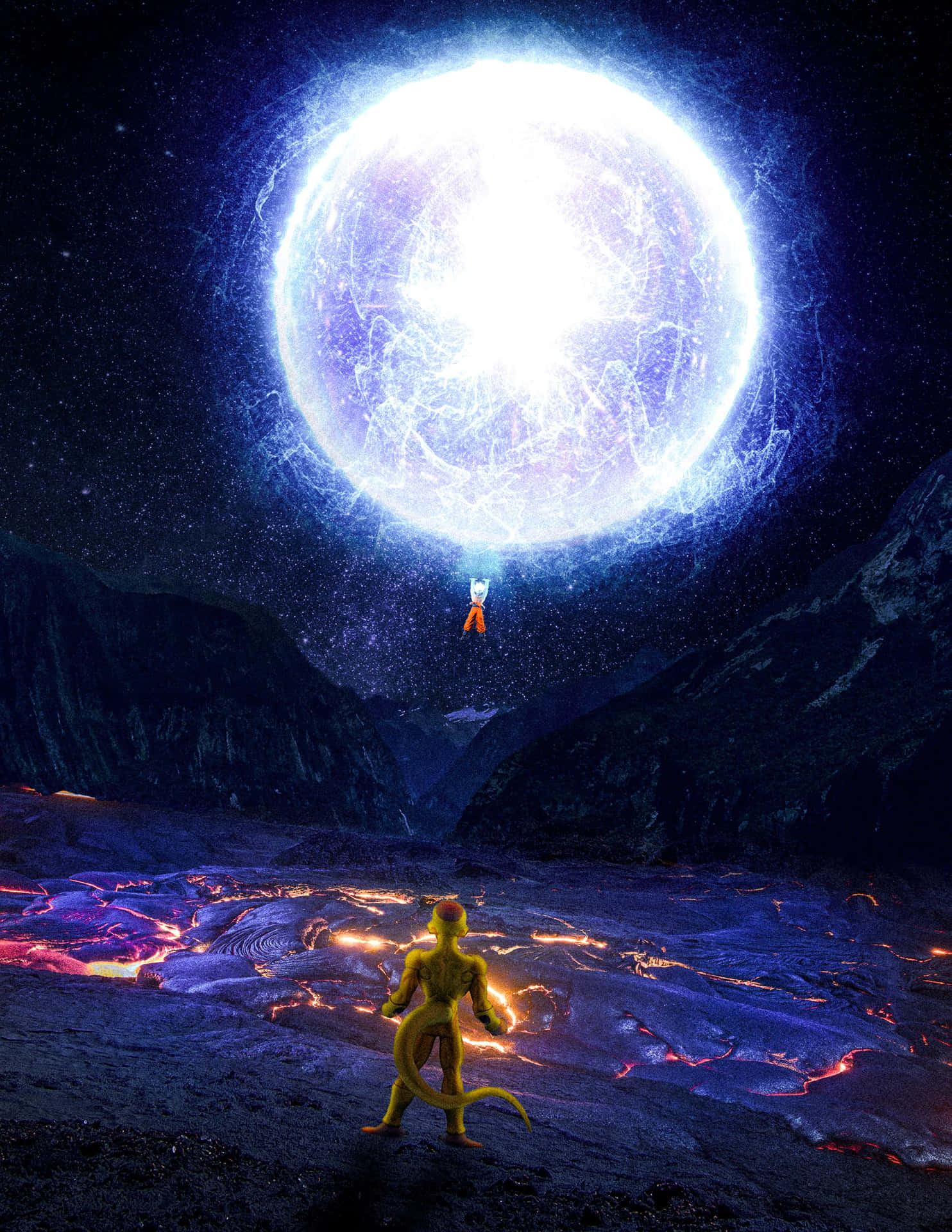 Goku unleashing a Skyward Sword Spirit Bomb in battle Wallpaper
