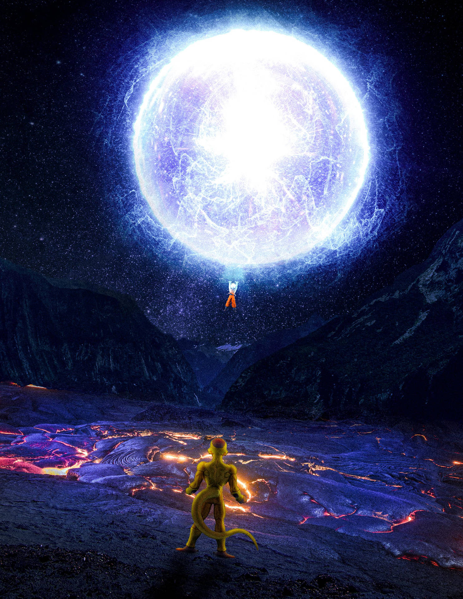 Goku's Spirit Bomb With Golden Frieza Wallpaper
