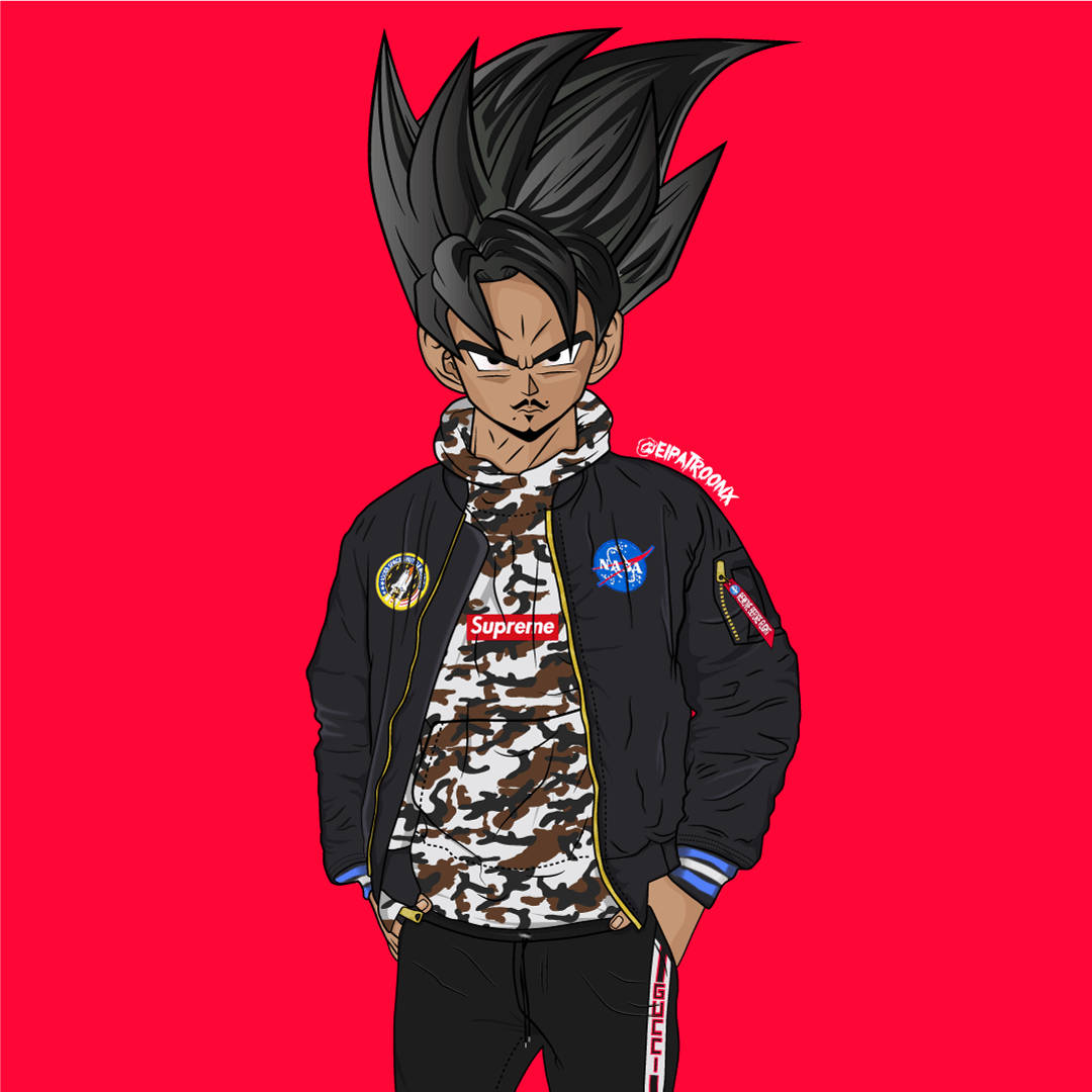 Goku Swag With Bright Red Background Wallpaper