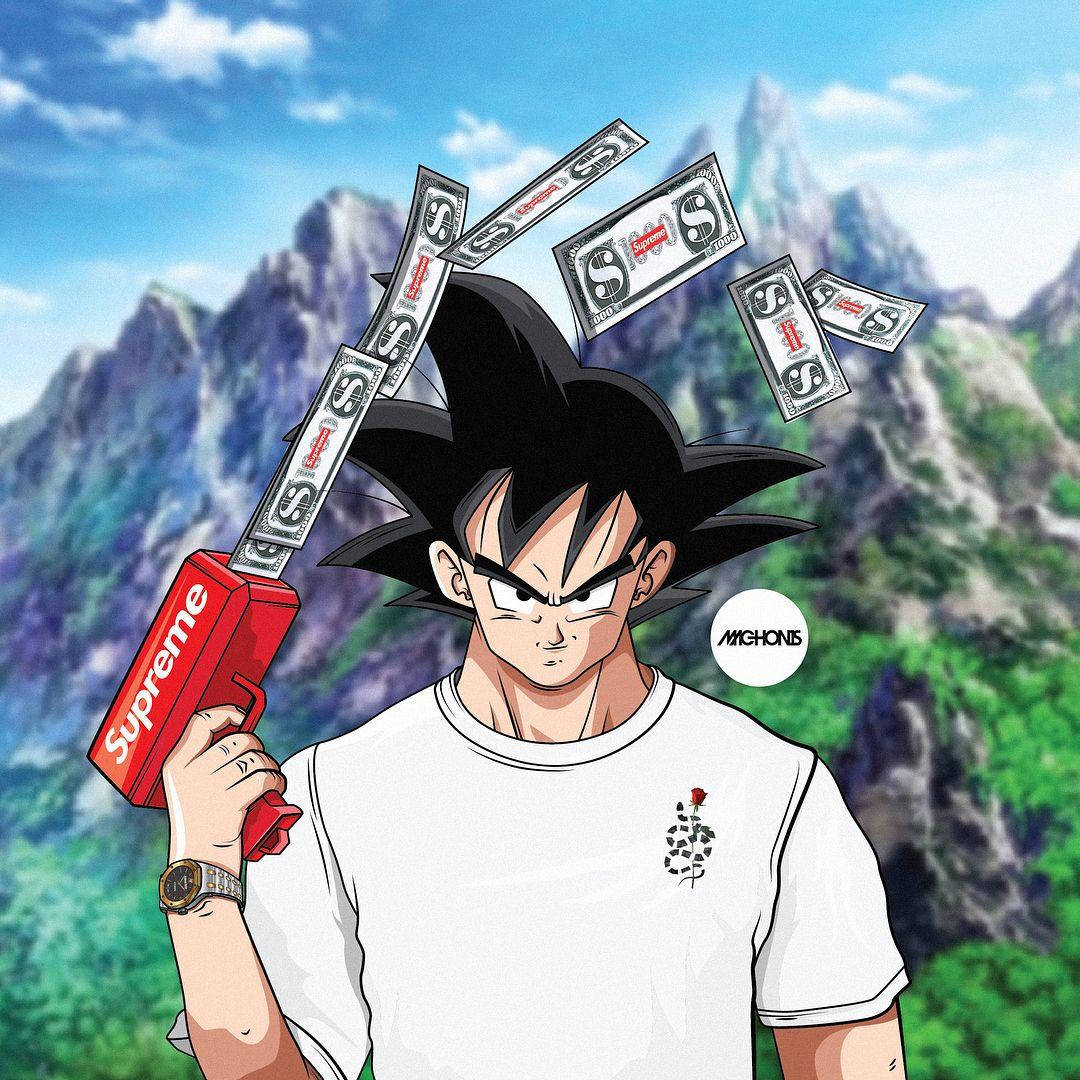 Goku Swag With A Supreme Gun Wallpaper