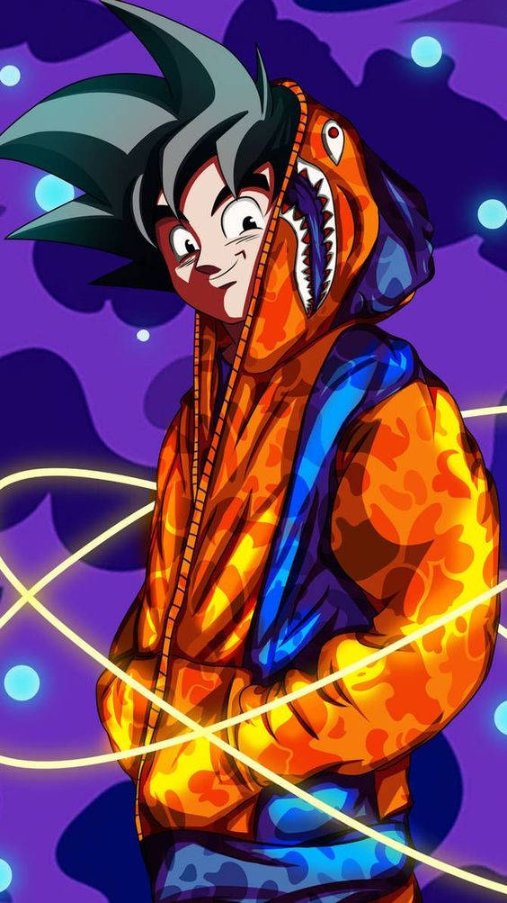 Goku Swag In A Flaming Hoodie Wallpaper