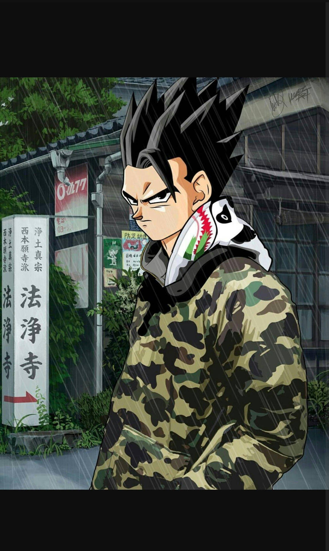 A Man In A Camouflage Jacket Is Standing Outside Wallpaper