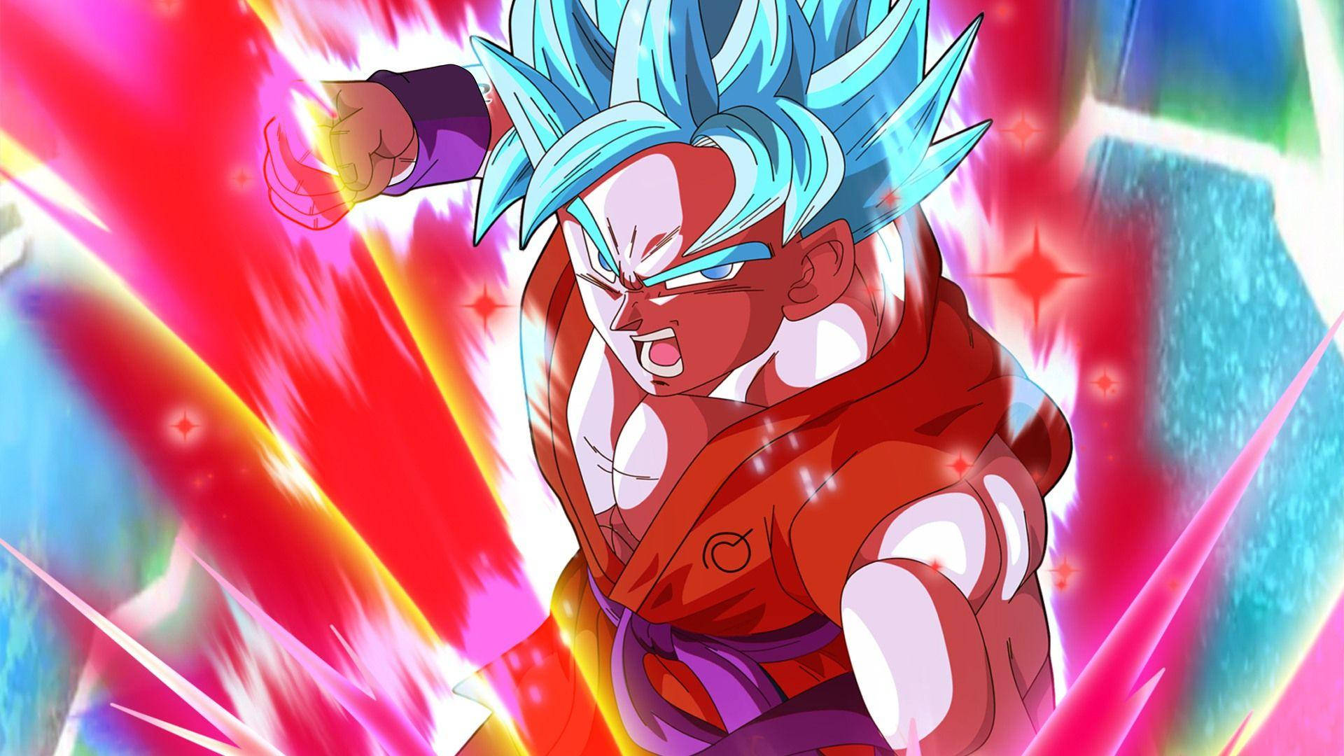 Goku med farverig Kaioken energi Wallpaper