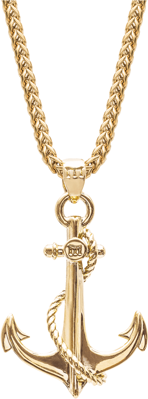 Gold Anchor Pendant Chain Necklace PNG