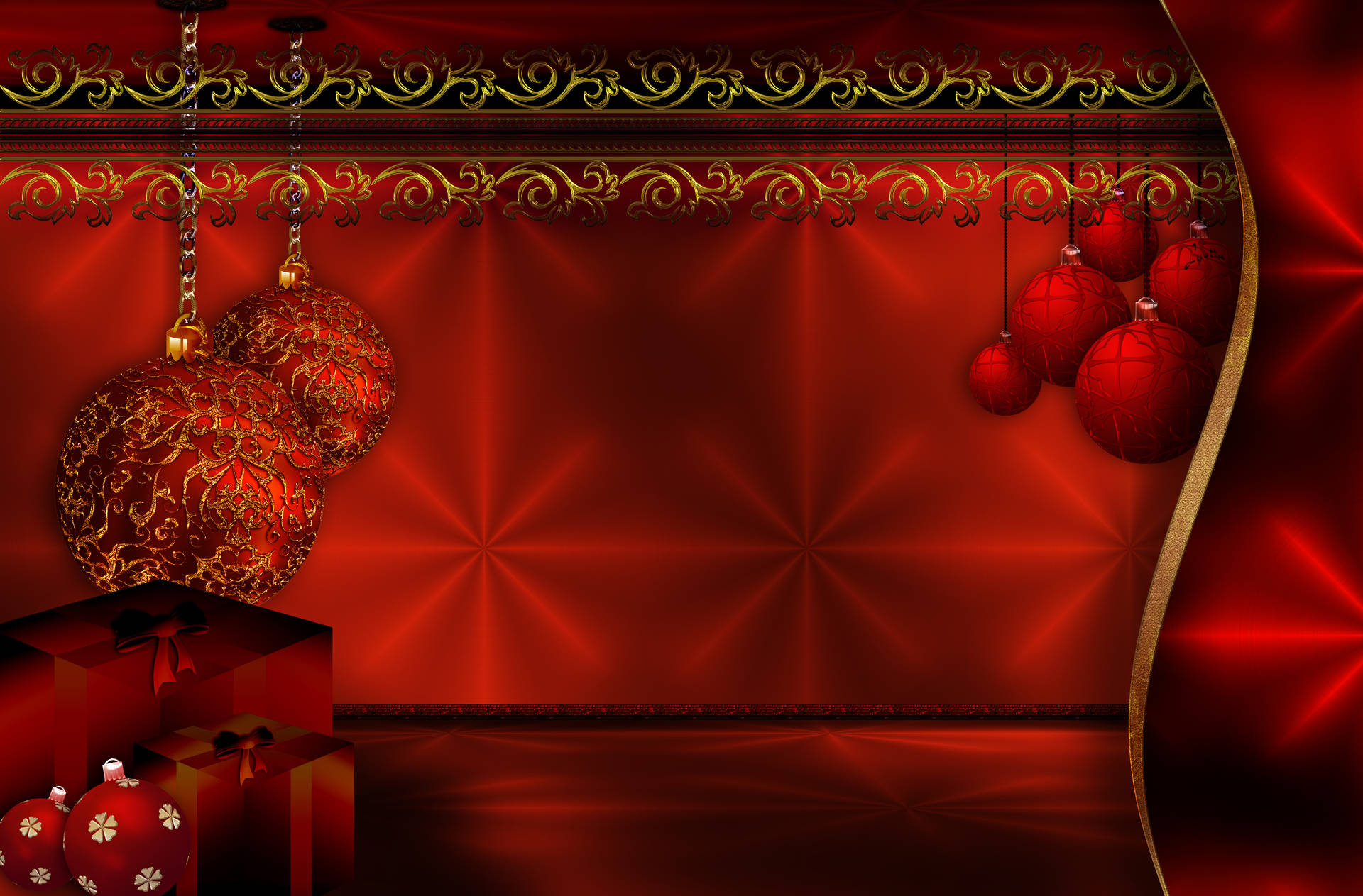 Goldenerund Roter Weihnachts-hintergrund. Wallpaper