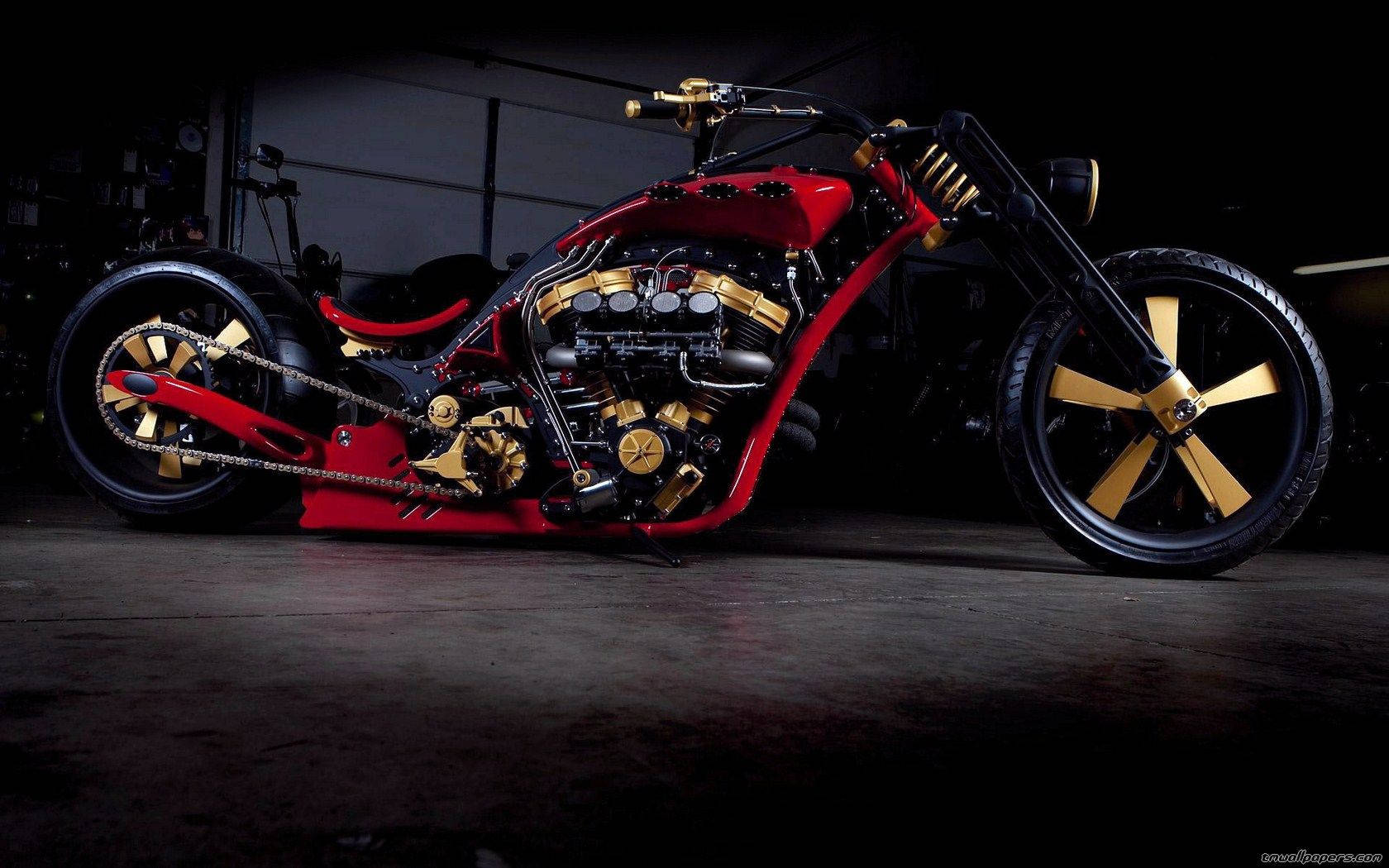 Gold And Red Harley Davidson Bike