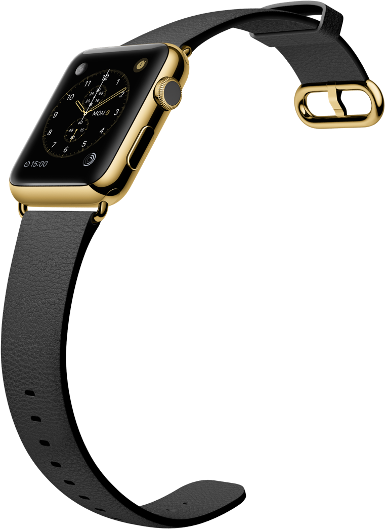 Gold Apple Watchwith Black Leather Strap PNG