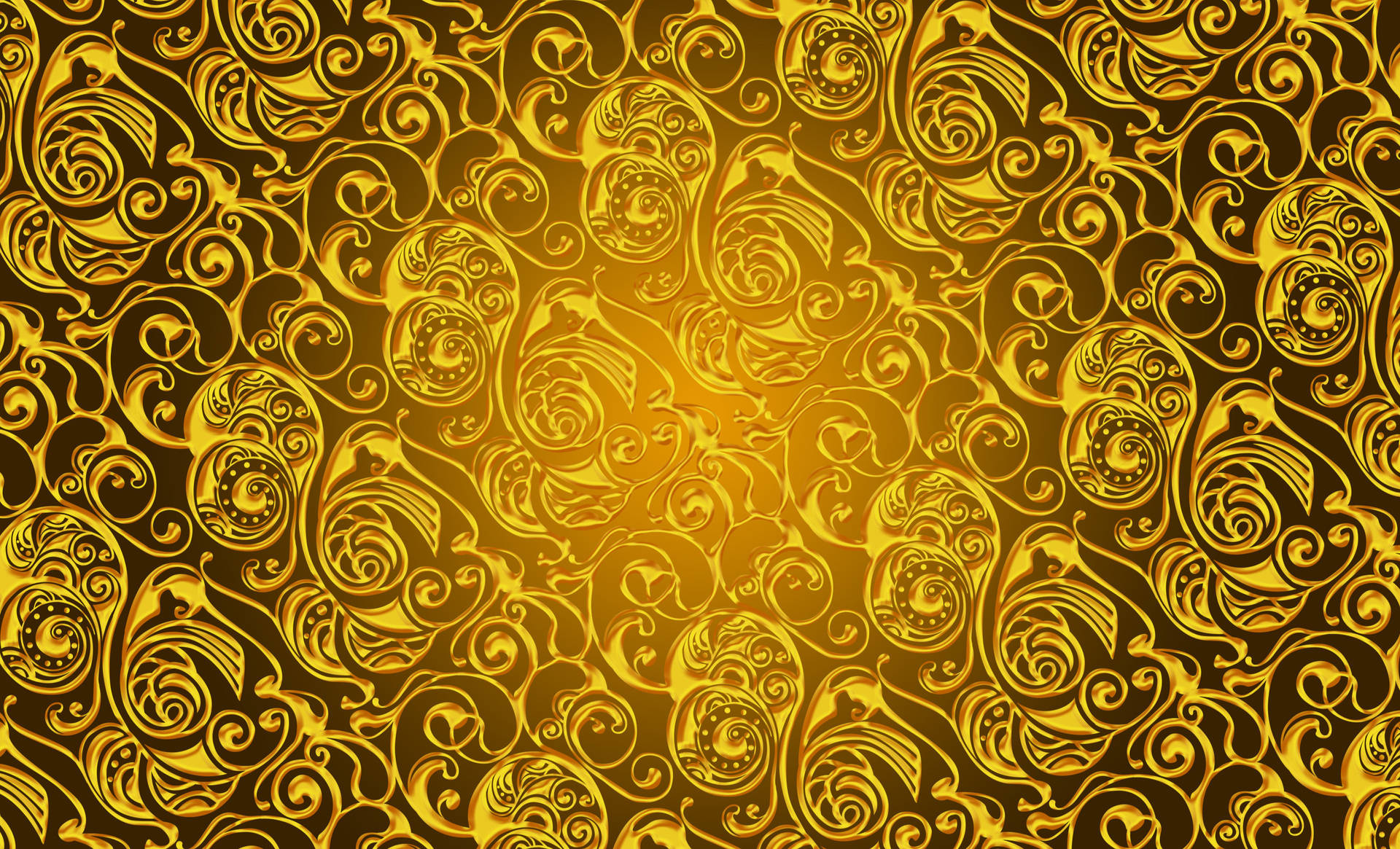 Gold Background Fancy Scroll Design Wallpaper